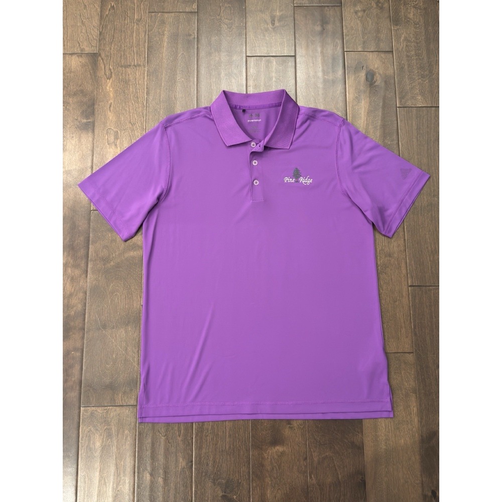 Adidas Polo Puremotion‎ Shirt Mens Size L Purple Short Sleeve Pine Ridge Logo